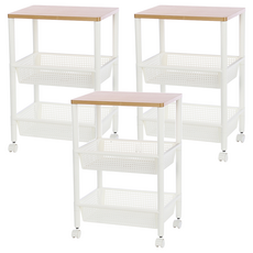 KEYWAY 聯府 巧木天板三層架 附輪, 白色, 3個