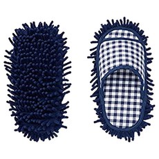 AIMEDIA 艾美迪雅 超細纖維拖把鞋 格子花色 強力吸水除塵, 海軍藍, 1雙