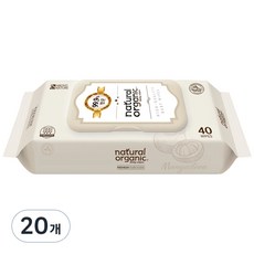 네츄럴오가닉 프리미엄 엠보싱 유아물티슈 스마트캡형, 70g, 40매, 20팩