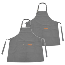 卡特屋 日系工作圍裙 帆布無皮革防水款 耐磨防油 超大容量置物口袋 可調整肩帶, 沉穩灰, 2件