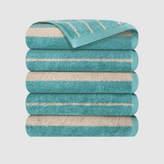 송월타월 데일리 스트라이프 세면타월 180g 코마사, 그린, 5개