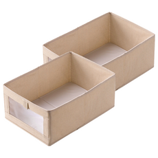 衣物收納盒 2個 米色 大(40 x 27 x 17cm) 棉麻材質 開放式設計 衣櫃收納 居家整理