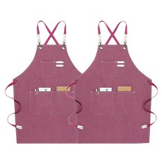 칼딘 카페 미용실 심플 캔버스 앞치마, 인디핑크, 2개