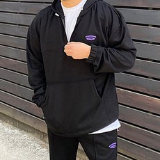 Fivelarge 大尺碼男款 Oversize 毛圈布 Beginning 印花亨利領連帽T恤