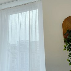 Sarah Haus 亞麻風穿桿式遮蔽簾, 白色