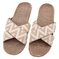 交叉編織亞麻拖鞋, 沙色, 35~36, 1雙
