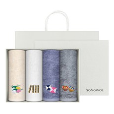 Songwol 松月 節慶遊戲毛巾4入禮盒組 160g 40支精梳棉 + 提袋, 隨機出貨(毛巾), 橘色(外盒, 提袋), 1套