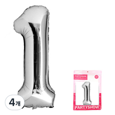 PARTYSHOW 大型數字鋁箔氣球 1, 銀色, 4個