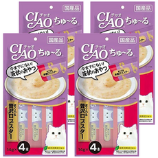 INABA CIAO 啾嚕 肉泥 奢華鮪魚 + 龍蝦口味 綠茶消臭配方 無防腐劑, 奢華鮪魚 + 龍蝦, 56g, 4袋