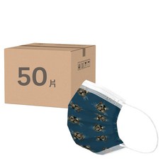 ABIS 成人平面醫用口罩 肚臍是隻貓 鼻毛 17.5 x 9.5cm, 藍底貓咪, 50片, 1盒