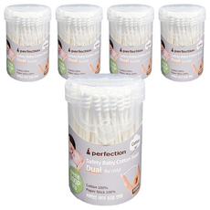 perfection 嬰幼兒用雙重壓花圓形純棉棉花棒, 5個, 100入