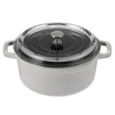 스타우브 꼬꼬떼 원형 유리뚜껑 무쇠 양수냄비, 24cm, 트러플 화이트, 1개