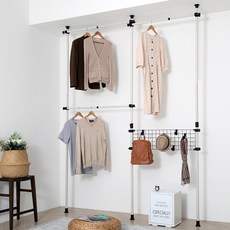 GAHWA HOME SYS. 經典3層基本款收納多用途鐵網頂天立地衣架 3LB3300M1, 象牙白 + 黑色
