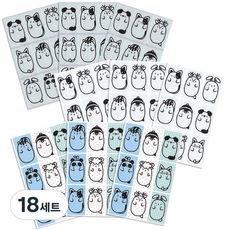 꼬모네임 애니멀 네임스티커, 동그리 그림, 18세트