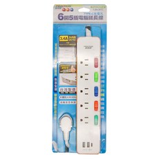 PRACTICAL 實用牌 6開5插 + Type C充電孔電腦延長線 3孔 PNA365T-4, 1.2m, 素色 延長線 白色, 1個