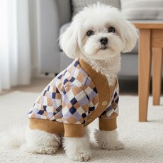 petit dog 狗狗菱格紋針織開襟衫, 1個, 海軍藍