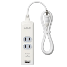 Dr.AV 聖岡科技 多功能1 USB 2插智能延長線 USB最大輸出2.1A, 0.9m, 白色, 1條