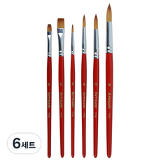 Artmate 水彩筆 紅色 777A 6件組, 平刷(6號, 10號), 圓刷(2號, 8號, 12號, 16號), 6套