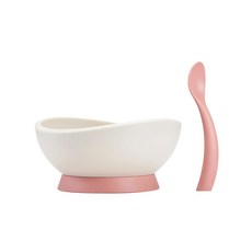 FLYTTA FADI 幼兒吸盤式學習餐碗 附湯匙 兒童餐具組, 杏桃奶油粉, 1組