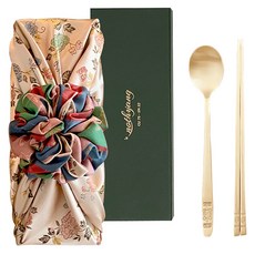 놋향 방짜유기 거북 1인 수저세트, 골드, 1세트, 거북 수저 + 오복핑크 보자기