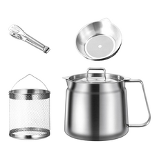 不鏽鋼濾油壺/油炸鍋組 炸鍋 + 炸籃 + 夾子 + 濾格 2L, 15cm, 1組