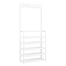 鞋帽架 升級款 側布, 白色, 5層