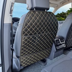 아이빌 퀄팅 킥매트 자동차 시트커버 엣지형 2포켓, 블랙 + 골드스티치, 1개