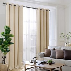 comet 隔熱遮光打孔式窗簾 附窗簾綁帶, 米色