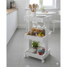 uh homedeco 多用途收納架推車 大型, 白色, 3層