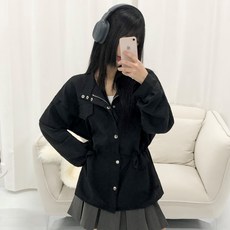 피어니스트 여성용 하이 카라 허리스트링 스타일 야상