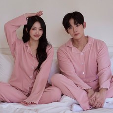 어나더디 스티치 플리스 남녀 커플 잠옷 상하의 세트