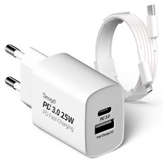Seoga Type-C 超高速充電器 25W PD3.0 PPS 2埠多功能 + PD C to Lightning 8-pin 傳輸線 1m, 白色, 1個