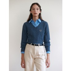 rolarola 女款V領麻花長袖短版針織上衣