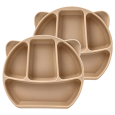 矽膠吸盤餐盤 象牙米色 耐熱220度, 2個