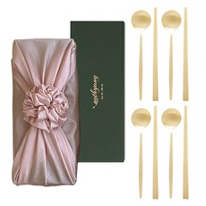 놋향 방짜유기 달 4인 수저세트, 골드(수저), 연핑크(보자기), 1세트, 숟가락 4p + 젓가락 4p + 보자기