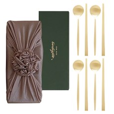 놋향 방짜유기 달 4인 수저세트, 골드(수저), 코코아(보자기), 1세트, 숟가락 4p + 젓가락 4p + 보자기