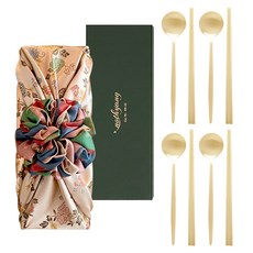 놋향 방짜유기 달 4인 수저세트, 골드(수저), 오복 핑크(보자기), 1세트, 숟가락 4p + 젓가락 4p + 보자기