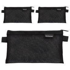 網狀化妝包型筆袋, 3個, 黑色