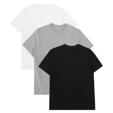 BASE ALPHA ESSENTIALS 透氣30支圓領短袖T恤 3件組, 白色 + 黑色 + 灰色