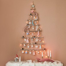 BEBEDECO 牆壁聖誕樹全套組 + LED透明櫻桃燈串, 粉彩色, L(105cm)