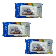 QIANHUI 倩揮 廚房清潔濕紙巾 去油巾 清潔濕巾, 60張, 3包