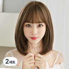 HiYuni C型捲短髮整頂假髮 43cm + 髮網 + 支架組, 冷棕色, 2個