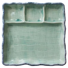 美濃燒 浪邊綠釉 - 日本產陶瓷分格盤, 1個, 單一顏色