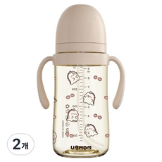유비맘 유아용 국내 제조 공룡 디자인 PPSU 역류 물샘방지 빨대컵, 280ml, 2개, 브라운(초코)