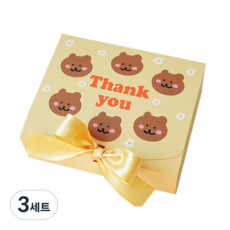 Dona & Deco 長方形禮品包裝盒 小號 5p + 絲帶 5p, 泰迪熊黃色, 3組