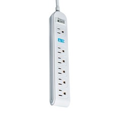 BC 博銓科技 防雷擊15A 1切6座二合一延長用電源線組 90度插頭 KTC-318A 265 x 46.5 x 28.5mm, 3.6m, 白色, 1個