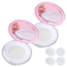 SELFANGEL 纖薄型蜜粉空瓶盒 + 粉撲 + 補充網袋組, 2套, 粉紅色