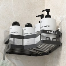 purplegorilla 聰明的黏貼式浴室置物架 基本款 角落型, 霧面黑, 1個