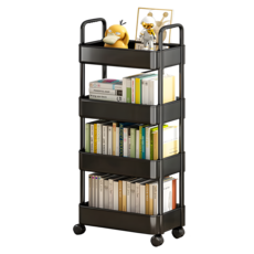 리브온 틈새 수납 정리대 트롤리 + 바퀴 + 걸이 + 스티커 36 x 24 x 97 cm, 블랙, 4단