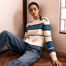 MIXXO 女款拼色條紋短版針織衫